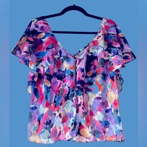 Marciano Shirt - Watercolour sheer V-neck , geometric pattern